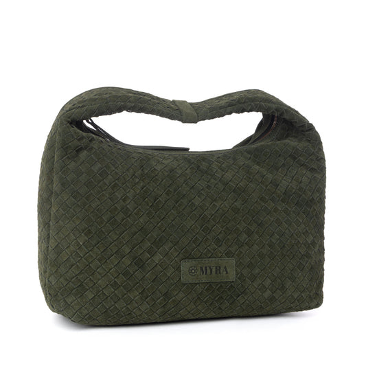 Myra Saddle Weave Genuine Suede Leather Bag in Olive Moss