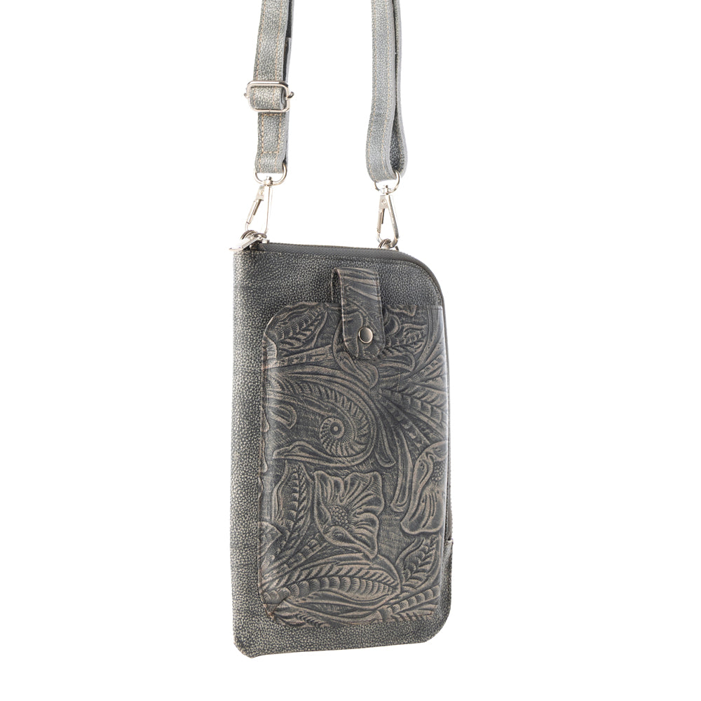 Myra Coyote Bloom Embossed mini sling for Women in sage with floral detail
