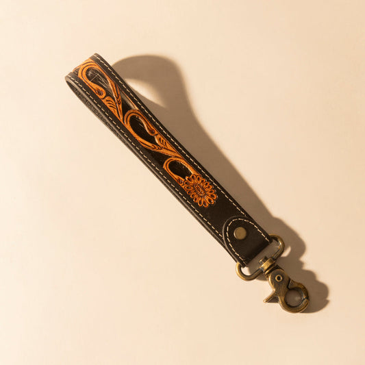 Myra Wildvine Pony Western Handtooled Key Fob in black with hairon detail
