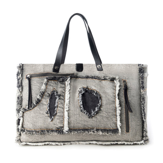 Myra Frayed Frontier Western denim Tote Bag for Women in denim black with fringe detail