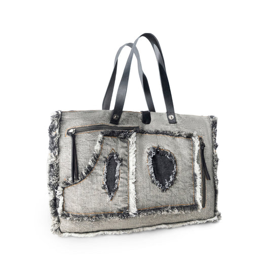 Myra Frayed Frontier Western denim Tote Bag for Women in denim black with fringe detail