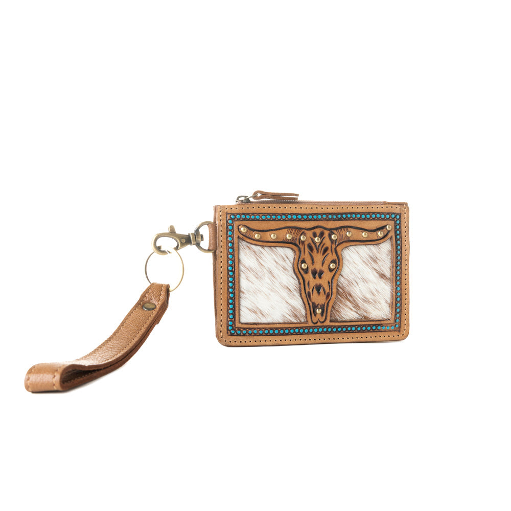 Myra Hand Hewn Western Card Holder for Women in Khaki with hairon detail