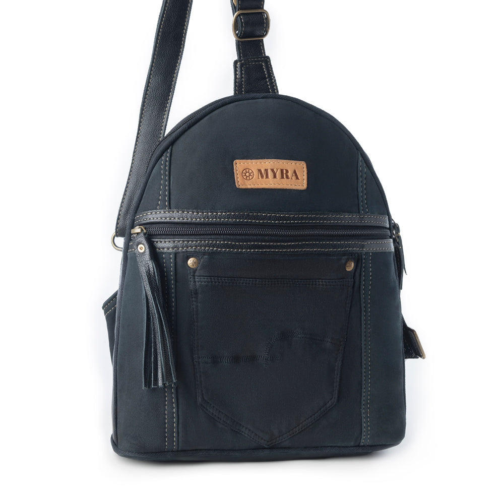 Myra Bandit Denim Fanny Pack Bag for Women in blue with denim and Front Pocket