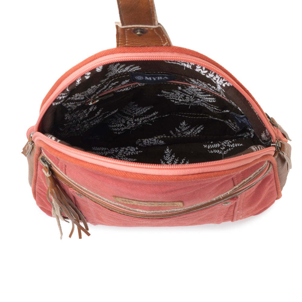 Myra Bandit Denim Fanny Pack Bag for Women in rust with canvas and Front Pocket