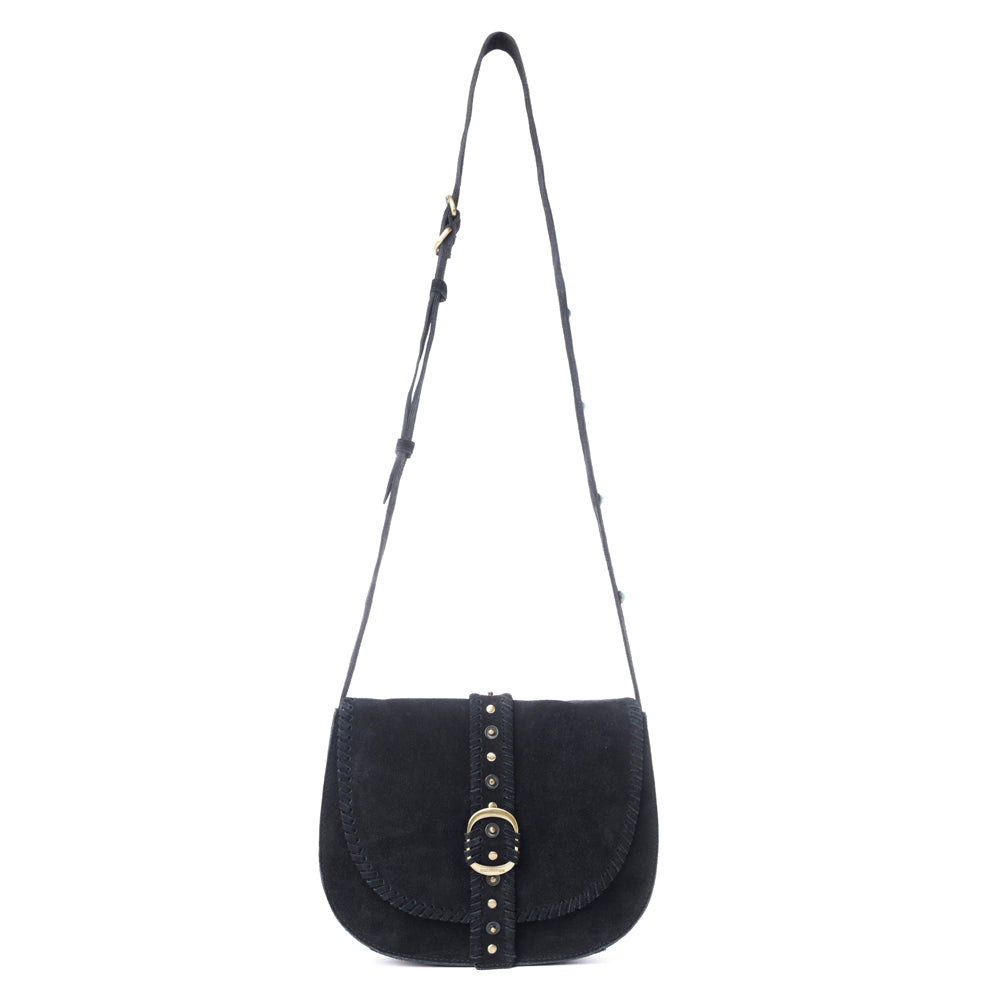 Myra Yellowstone Iron Frontier Suede Leather Bag in Jet Black