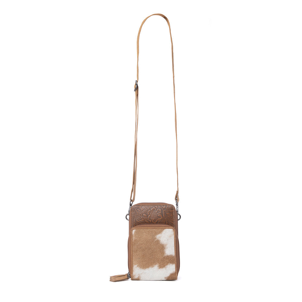 Myra Rustler Ridge Embossed Leather Hairon Sling Bag in Sandstone Cream