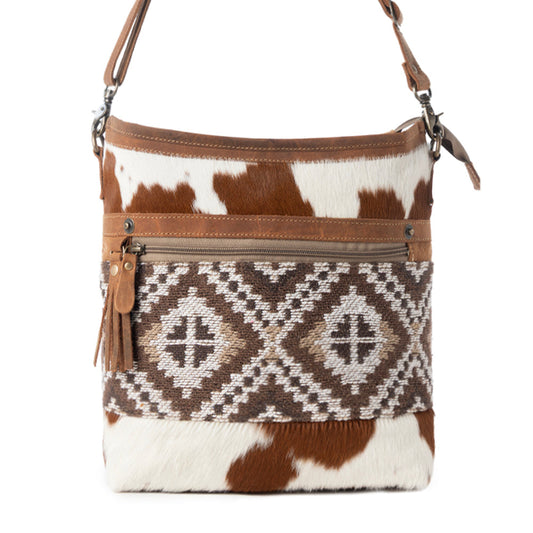 Myra Diamondback Trail Western Shoulder Bag for Women in Brown with Rug details