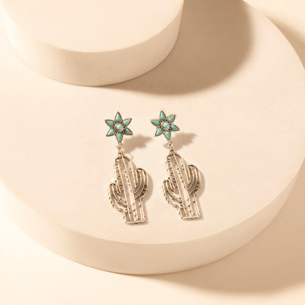 Myra Cactus Kiss Turquoise Drop Earrings for Women