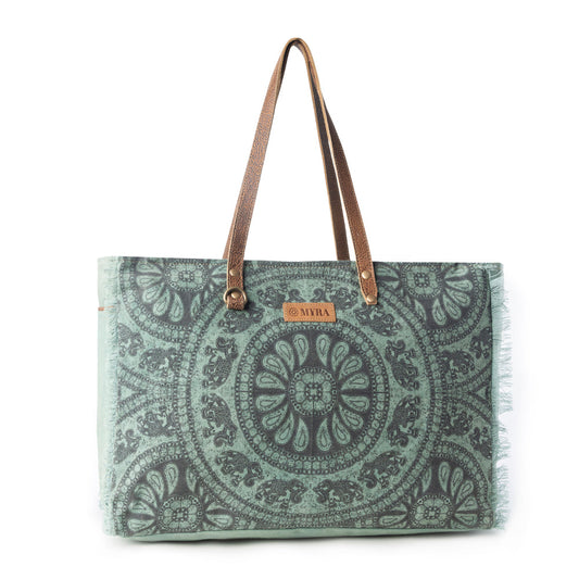 Myra Wildtusk Weekender Bag for Women in green with vintage print detail