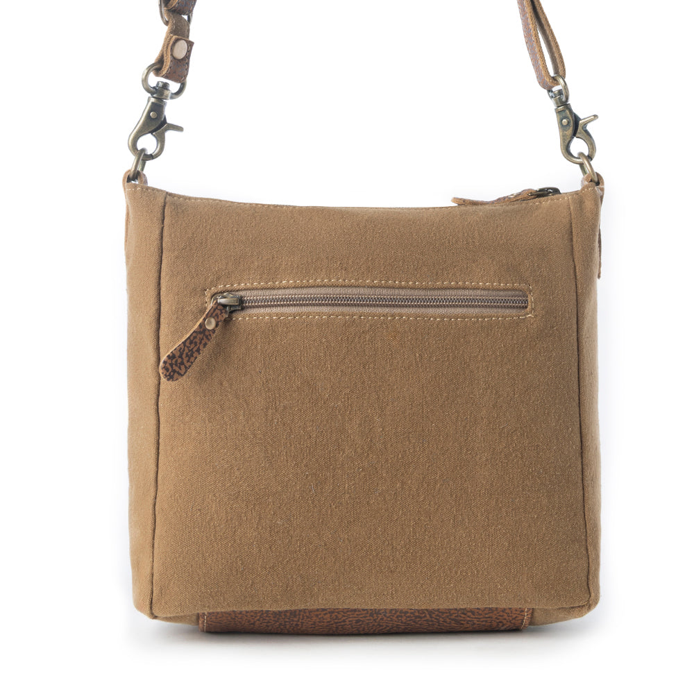 Myra Crestbloom Vintage Crossbody Bag for Women in navy with print detail