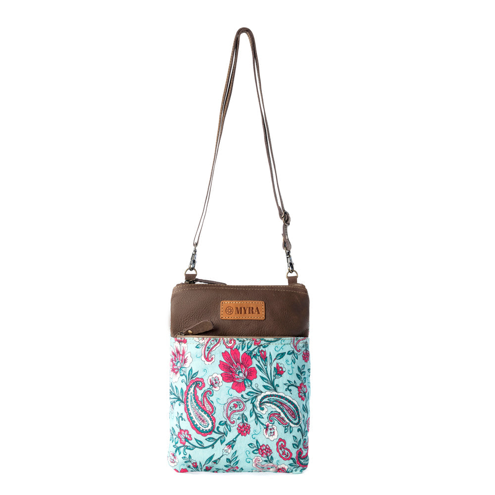Myra Paisley Spring Floral Crossbody Bag for Women in turquoise with print