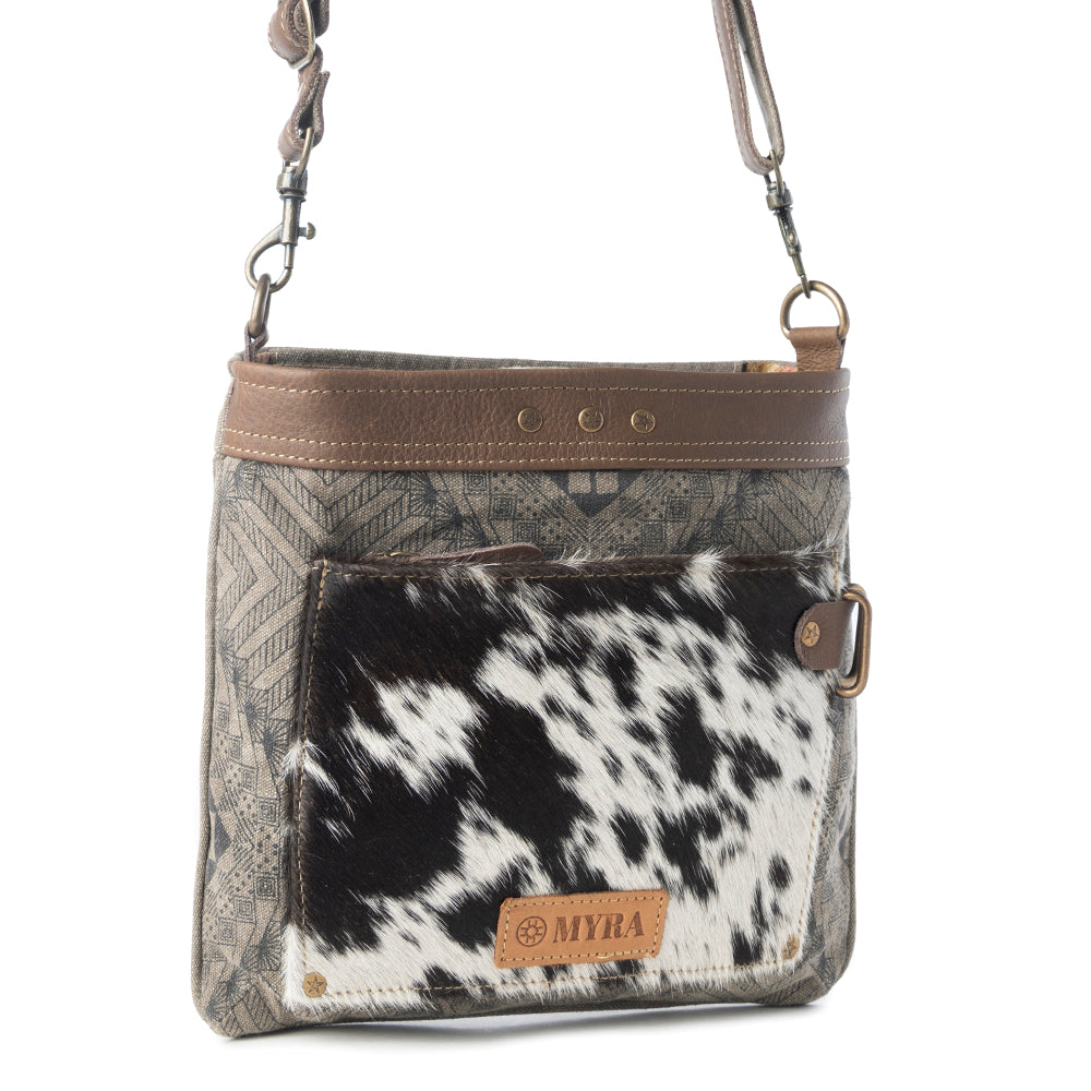 Myra Aztec Hide Western Crossbody Bag for Women in olive with hairon detail