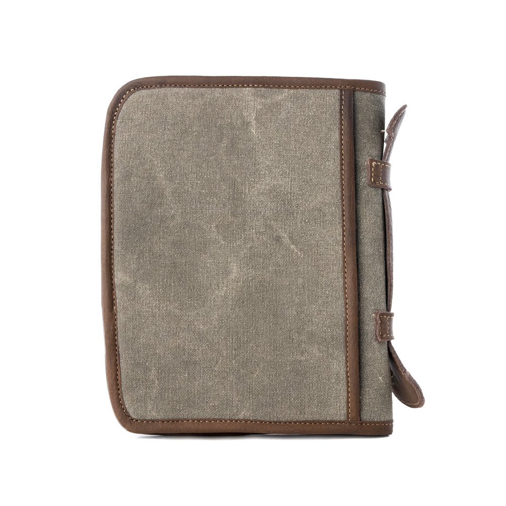 Myra Graceword Western Bible Cover in olive with flap closure and leather detail