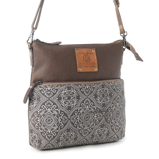 Myra Wildprint Trail Vintage Crossbody Bag for Women in olive with tile detail