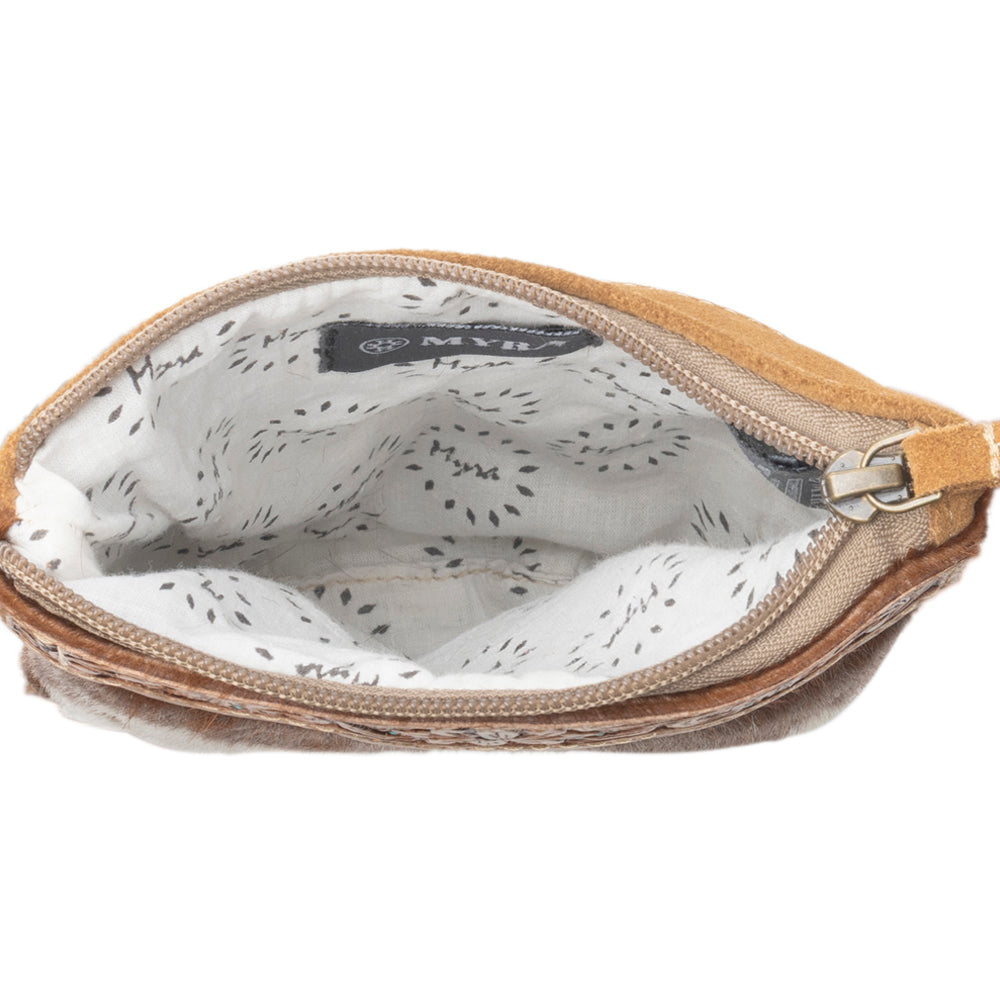 Myra Calico Hairon Crossbody Bag for Women in brown with hairon and handtooled detail