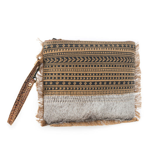 Myra Trailmark Western Wristlet for Women in olive with hairon detail