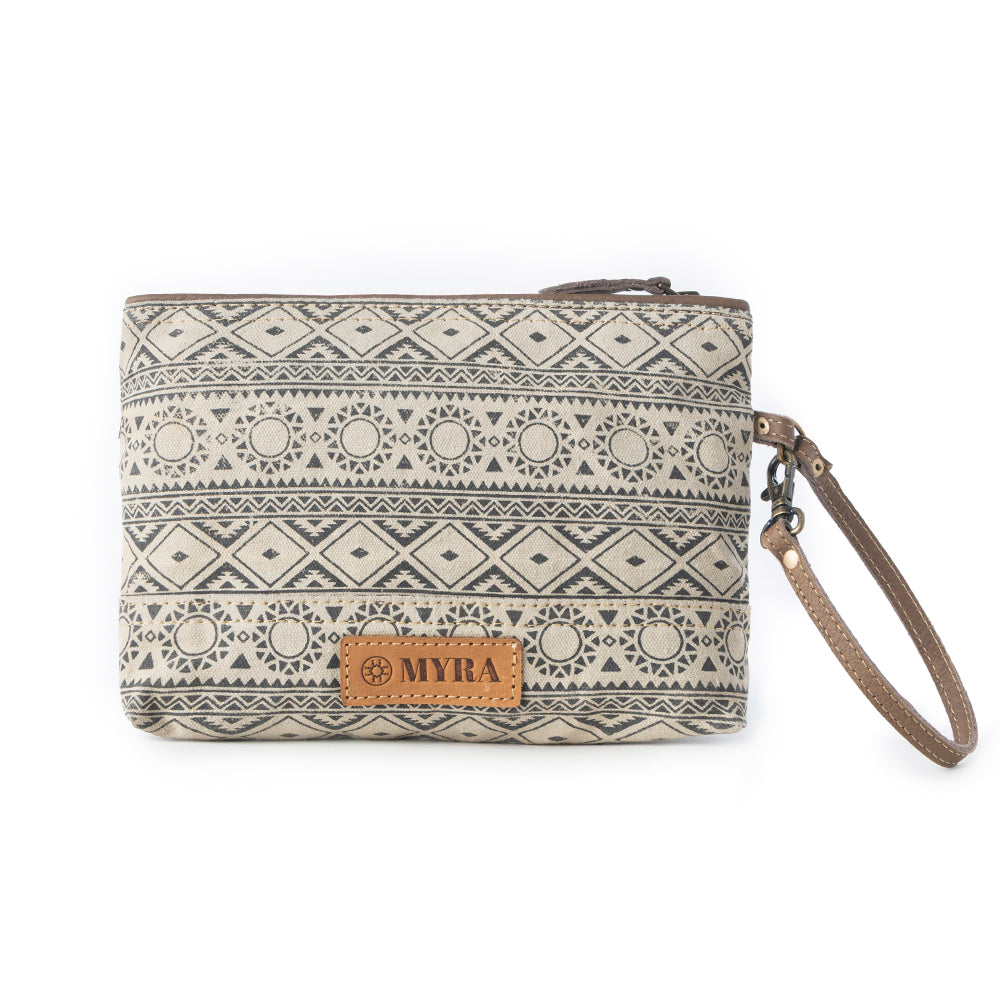 Myra Sundust Vintage Wristlet for Women in ivory with leather detail