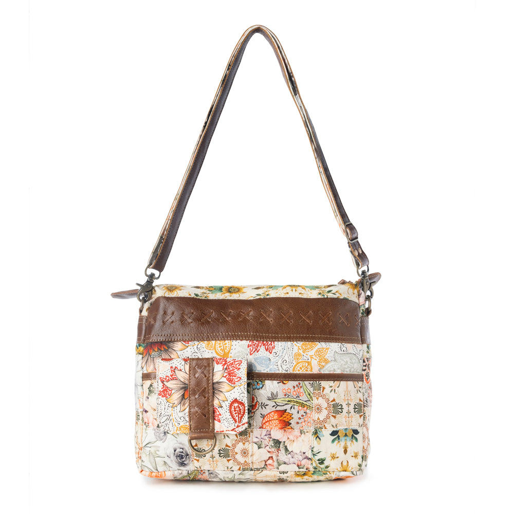 Myra Posy Mesa upcycled canvas Bag for Women in beige with floral detail