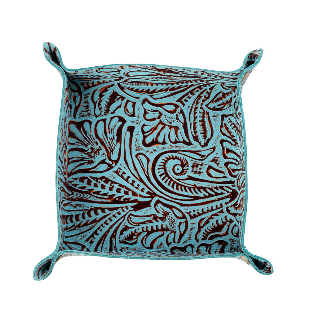 Myra Copperwind Leather Tray in Aqua