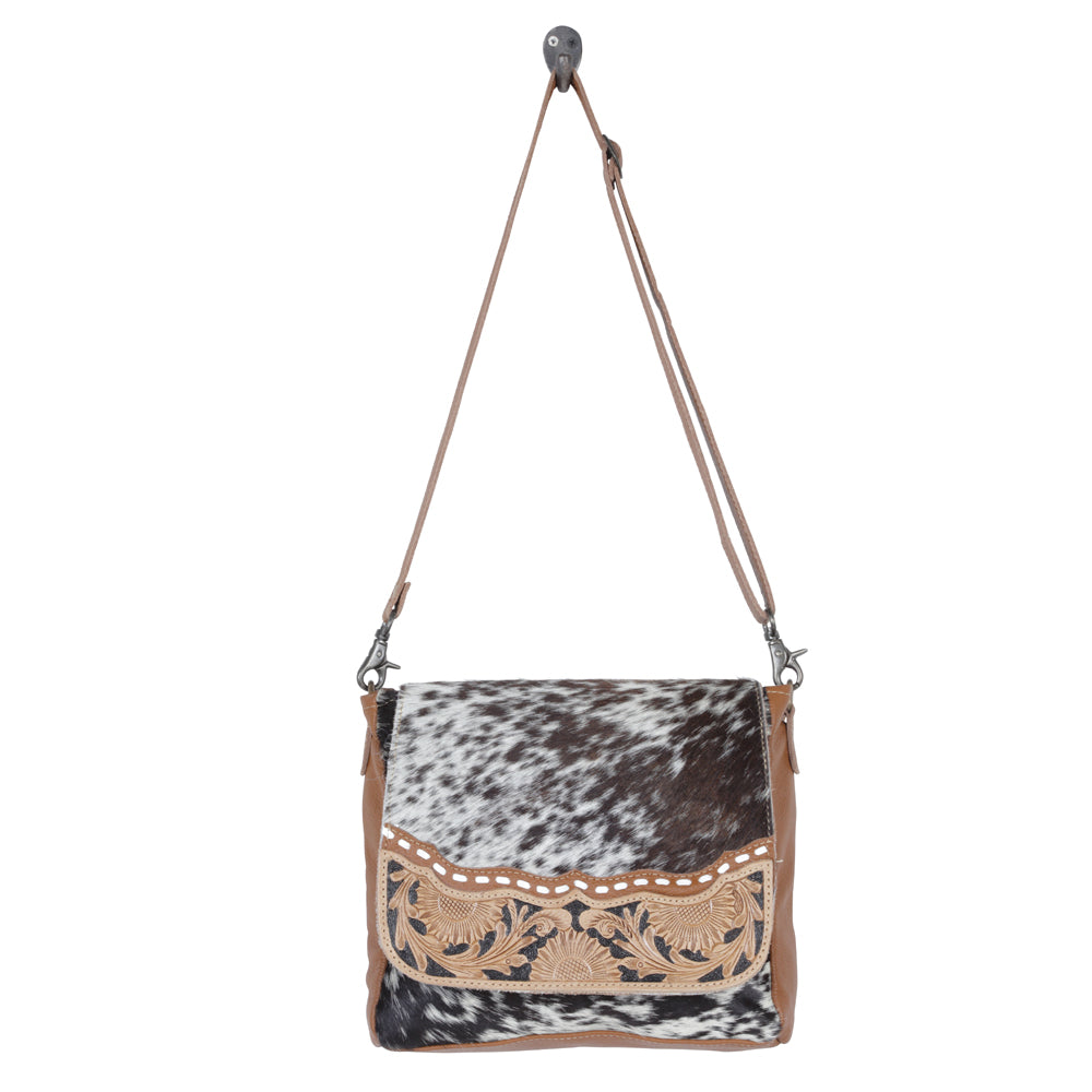 Myra Mangnifique Hairon Leather Crossbody Bag – Handtooled Flap, Concealed Carry Pocket & Adjustable Strap