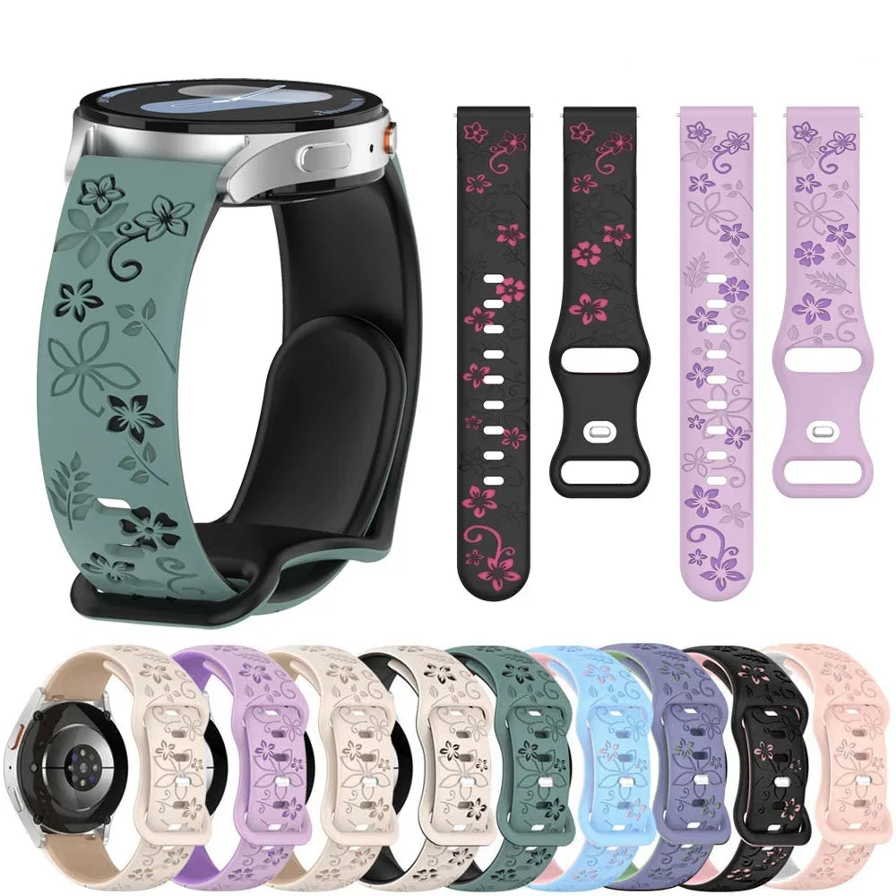 TicWatch Pro 3, E3 & GTH Floral Engraved Silicone Band
