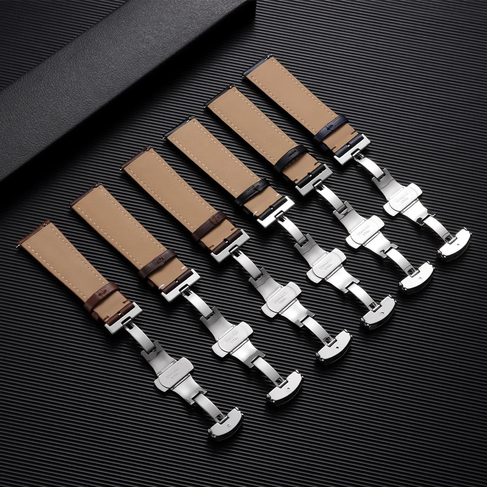 Samsung Galaxy Watch 7, 6, 5, 4 & FE Leather Band with Butterfly Clasp