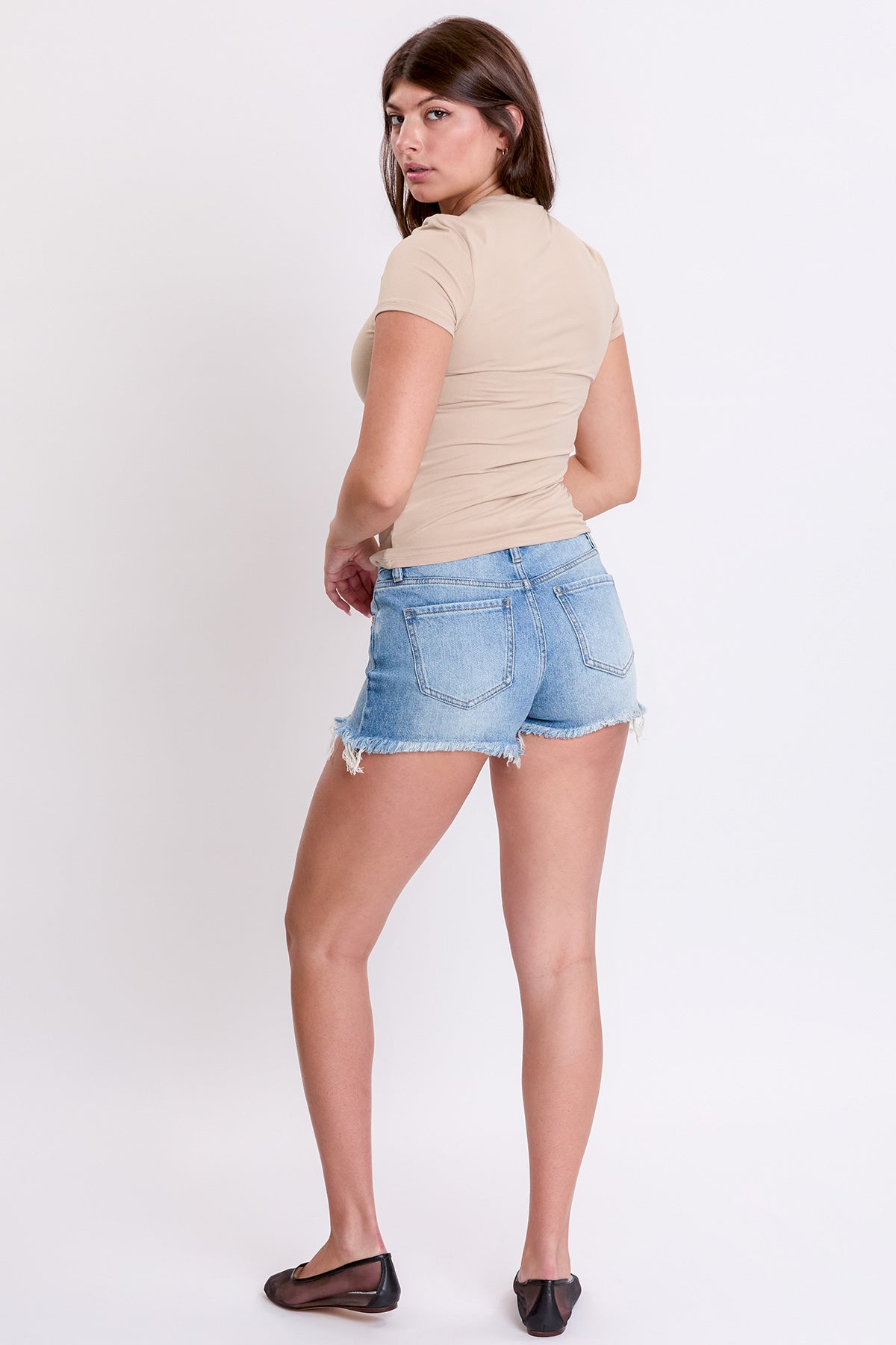 Women's High Rise Destructed Summer Fray Hem Shorts-Distressed