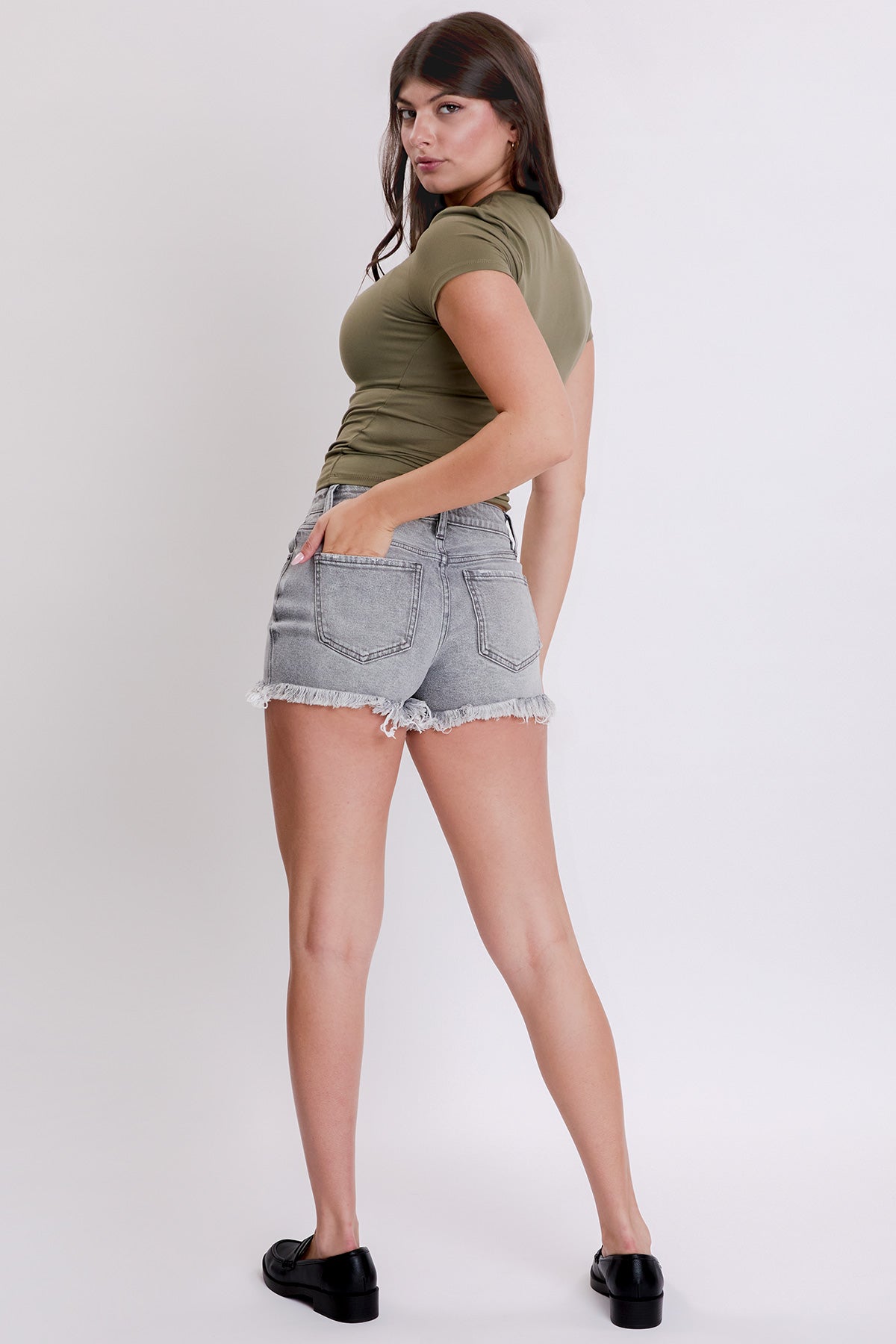 Women's High Rise Destructed Summer Fray Hem Shorts-Distressed