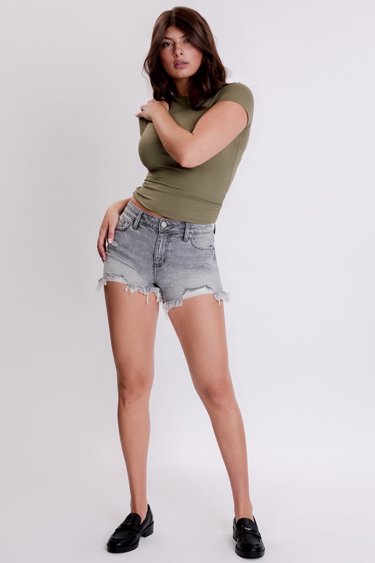 Women's High Rise Destructed Summer Fray Hem Shorts-Distressed
