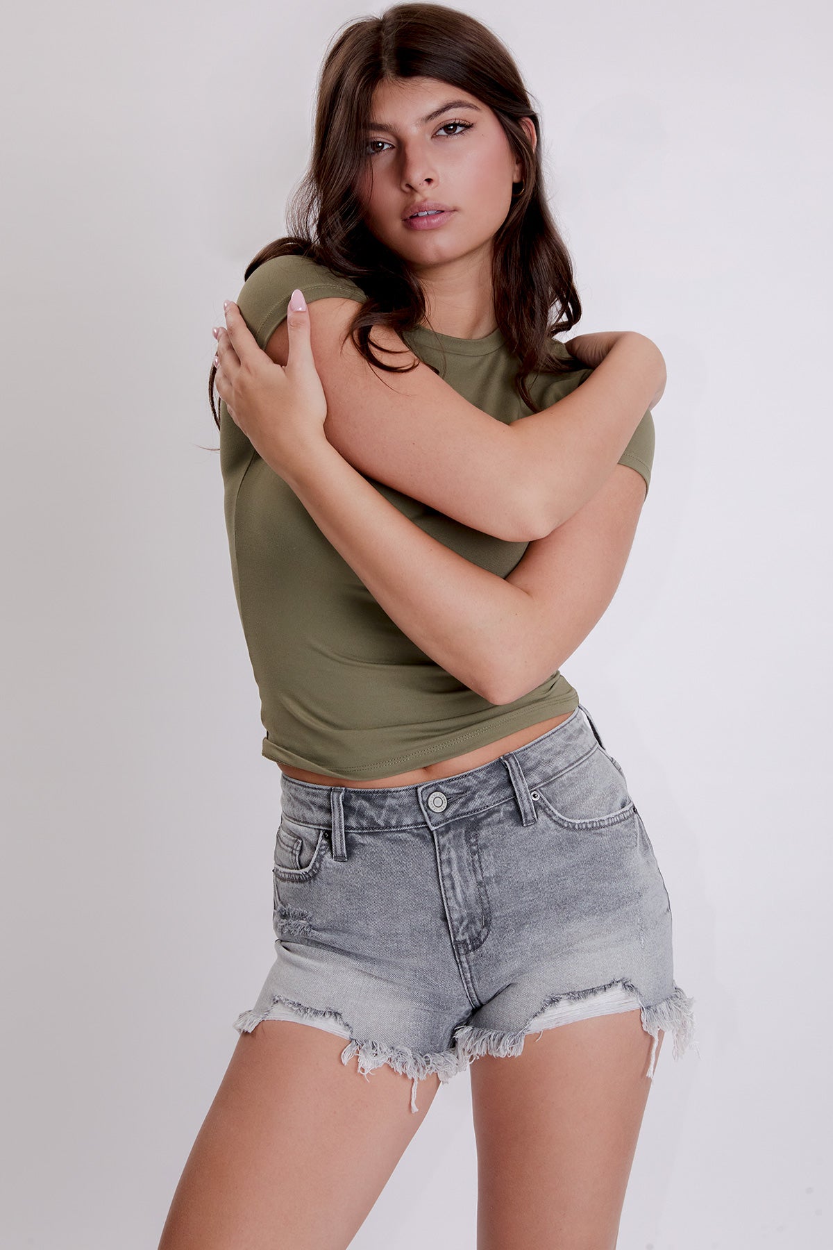 Women's High Rise Destructed Summer Fray Hem Shorts-Distressed