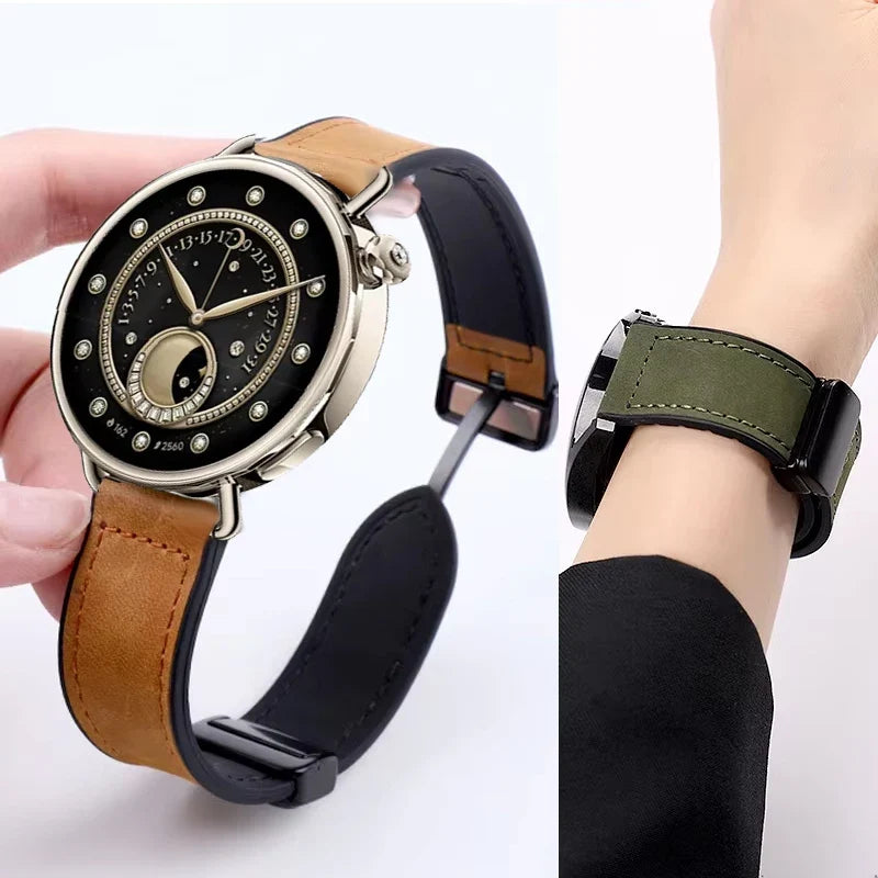Samsung Galaxy Watch 7, 6, 5, 4 & FE Leather and Silicone Magnetic Band
