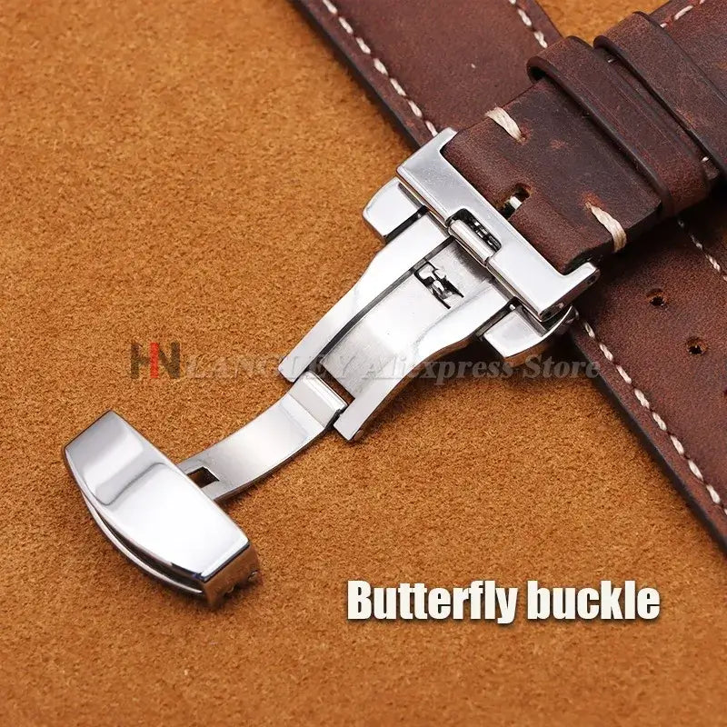 Amazfit Leather Watch Band Calfskin Strap with Butterfly Buckle Brown