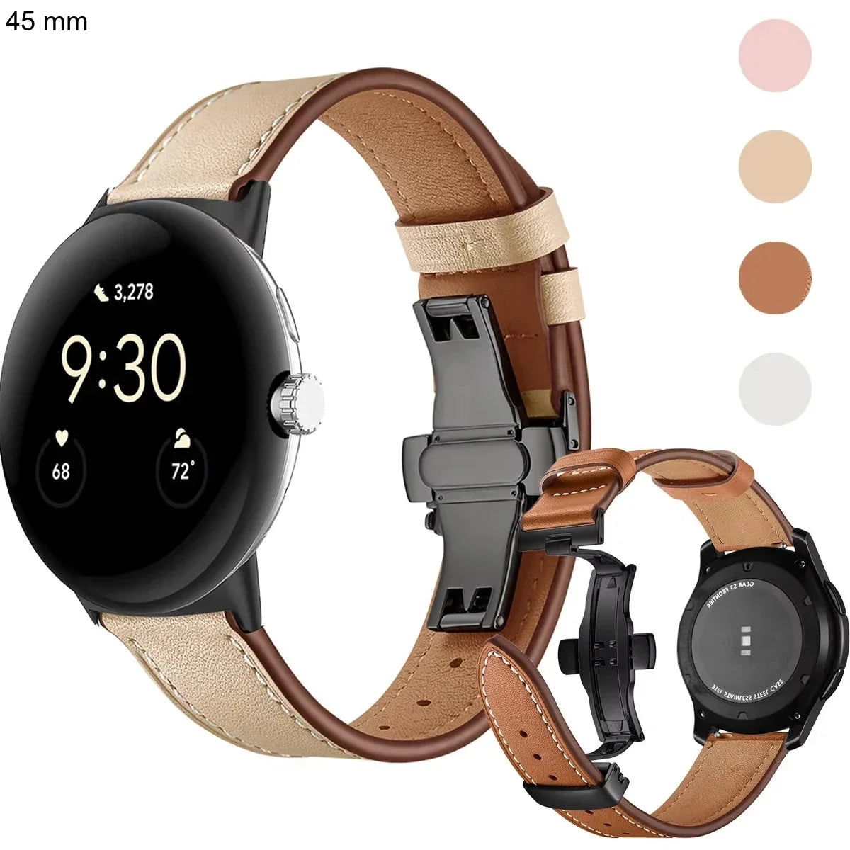 Google Pixel Watch 3/4 45mm Leather Butterfly Buckle Band