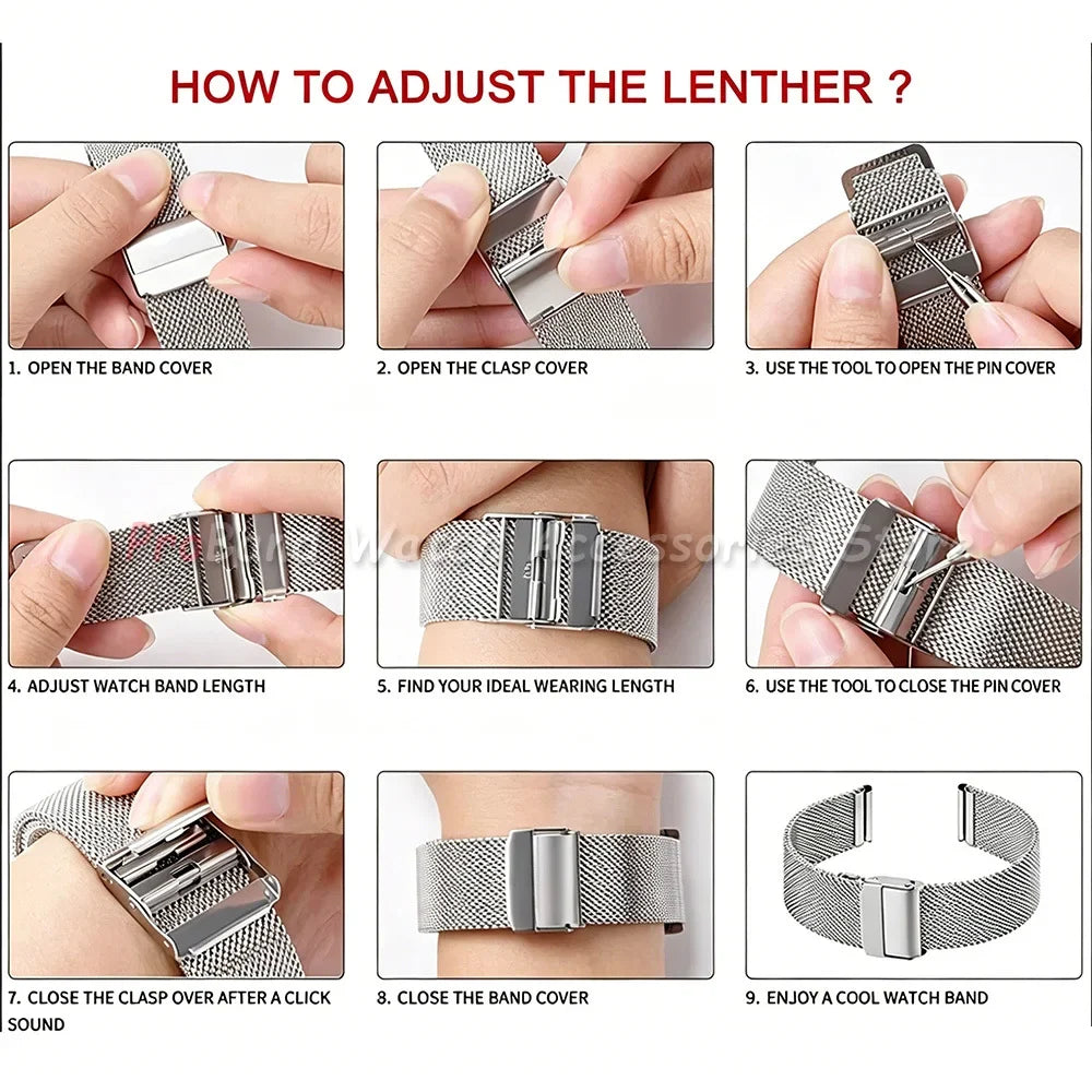TicWatch Pro 5, Pro 3 & E3 Milanese Mesh Band with Sliding Clasp