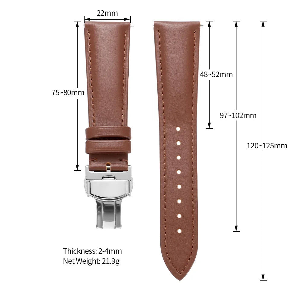 Samsung Galaxy Watch 7, 6, 5, 4 & FE Leather Band with Butterfly Clasp