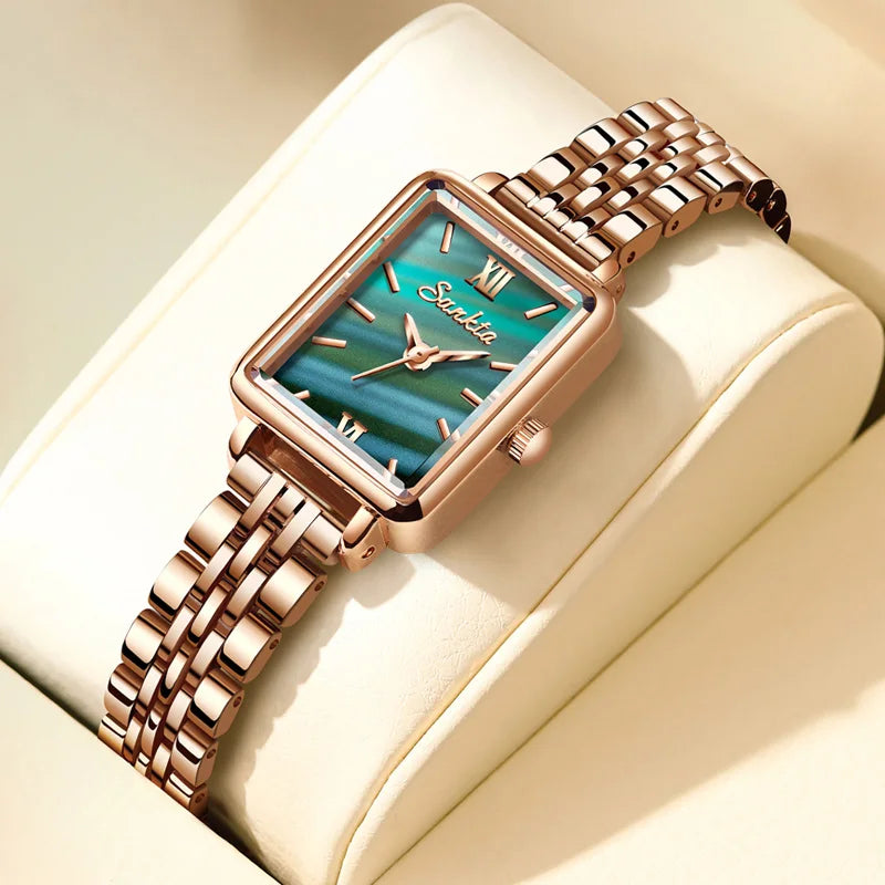 Women's Rose Gold Rectangular Stainless Steel Watch