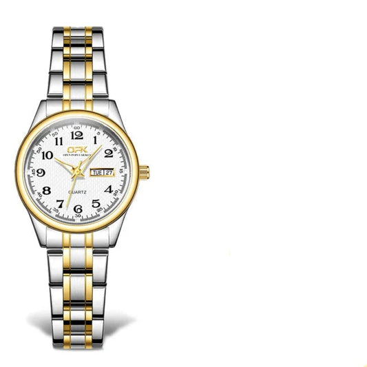 Women's Stainless Steel Blue Dial Watch Dual Calendar