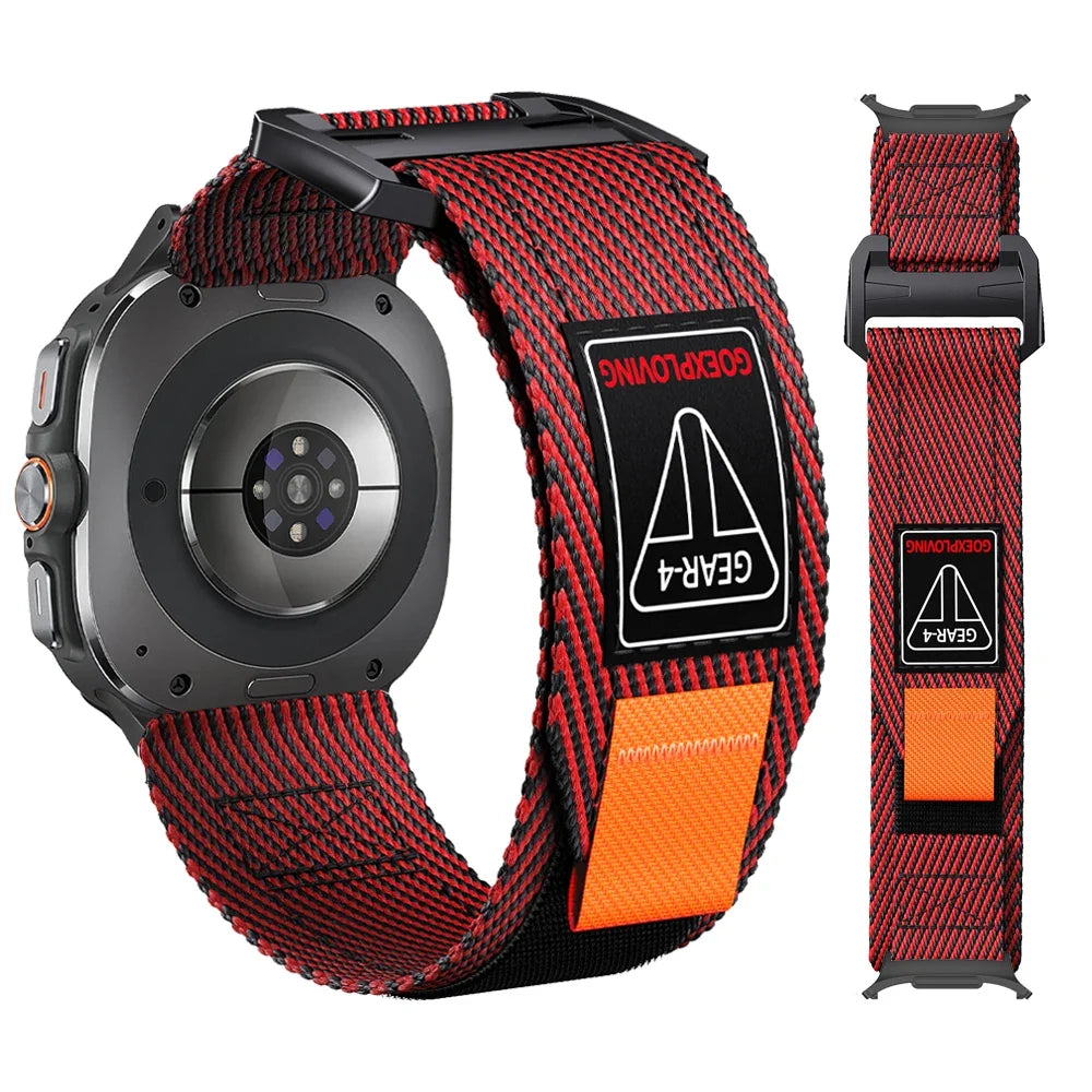 Samsung Galaxy Braided Nylon Watch Band – Ultra/Ultra2 Red Black Adventure