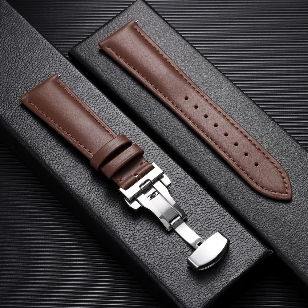 Samsung Galaxy Watch 7, 6, 5, 4 & FE Leather Band with Butterfly Clasp