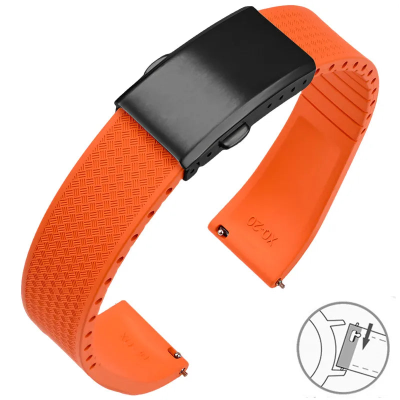 Samsung Galaxy Watch 7, 6, 5, 4 & FE FKM Rubber Band with Folding Clasp