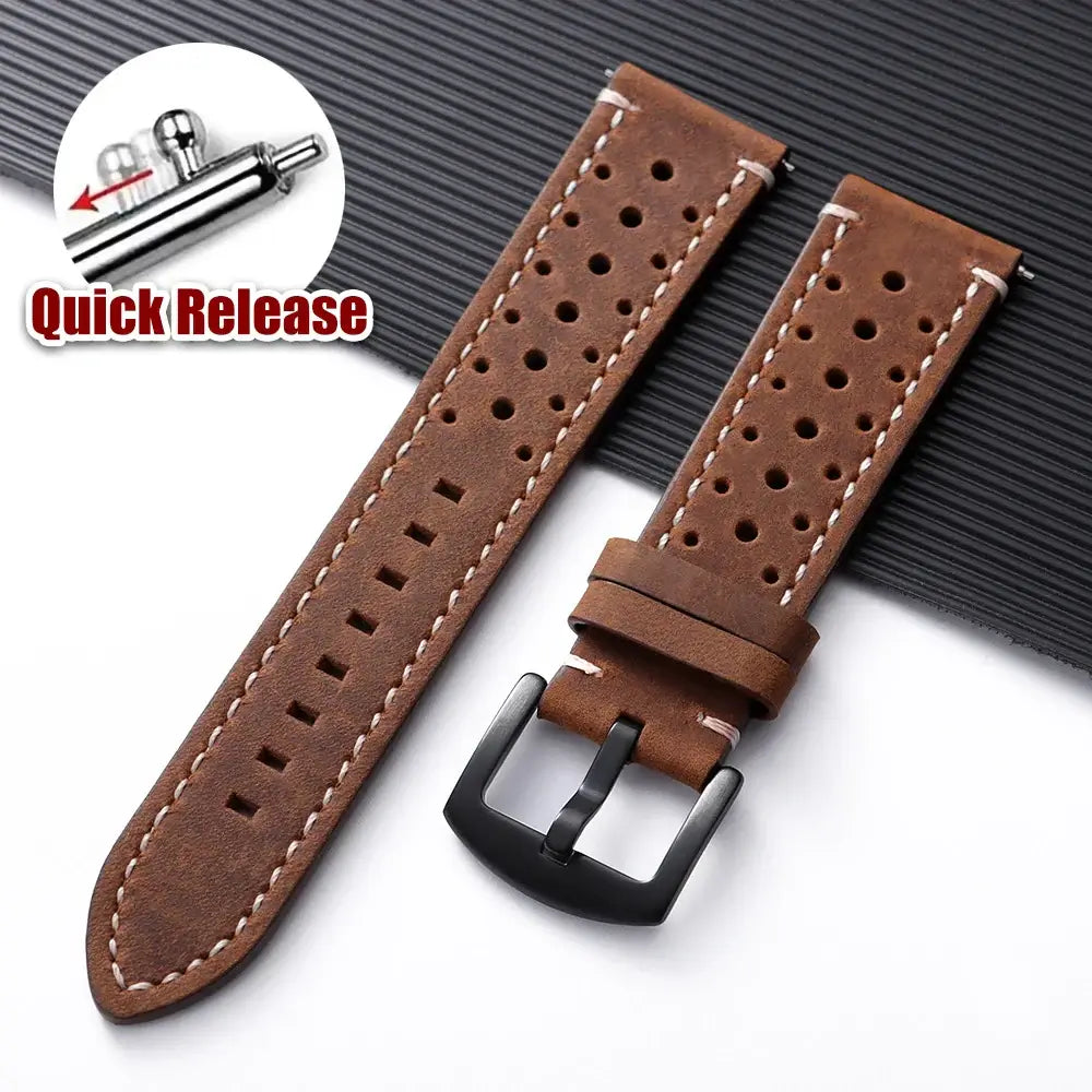 Amazfit Bands Leather Quick Release Watch Band Vintage Brown Cowhide Strap