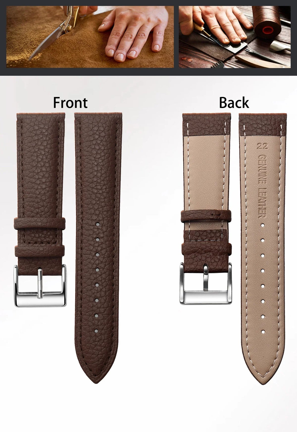 Motorola Moto Watch Grained Leather Band, Spring Bars & Tool