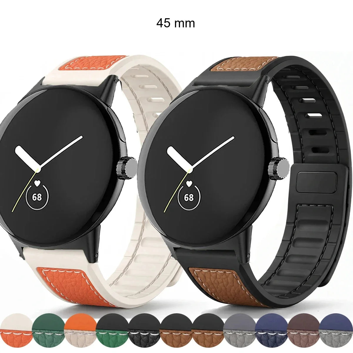 Google Pixel Watch 45mm Magnetic Litchi Leather Band