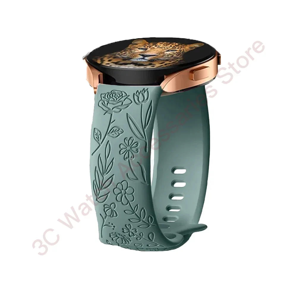 Samsung Galaxy Watch 7, 6, 5, 4 & FE Rose Engraved Silicone Band