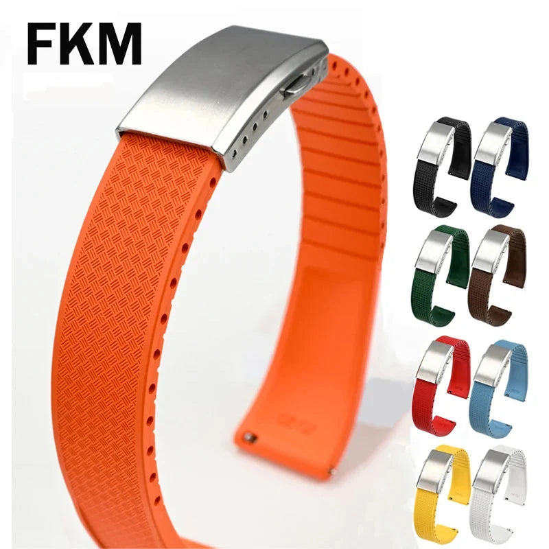 Samsung Galaxy Watch 7, 6, 5, 4 & FE FKM Rubber Band with Folding Clasp
