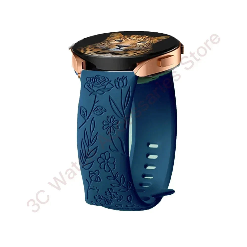 Samsung Galaxy Watch 7, 6, 5, 4 & FE Rose Engraved Silicone Band