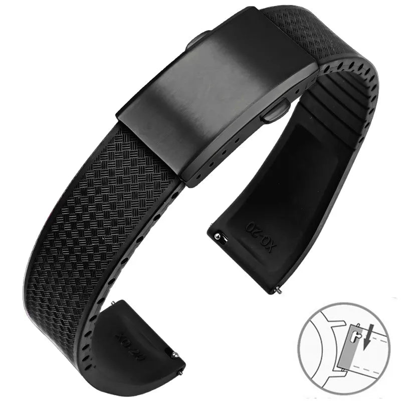 Samsung Galaxy Watch 7, 6, 5, 4 & FE FKM Rubber Band with Folding Clasp