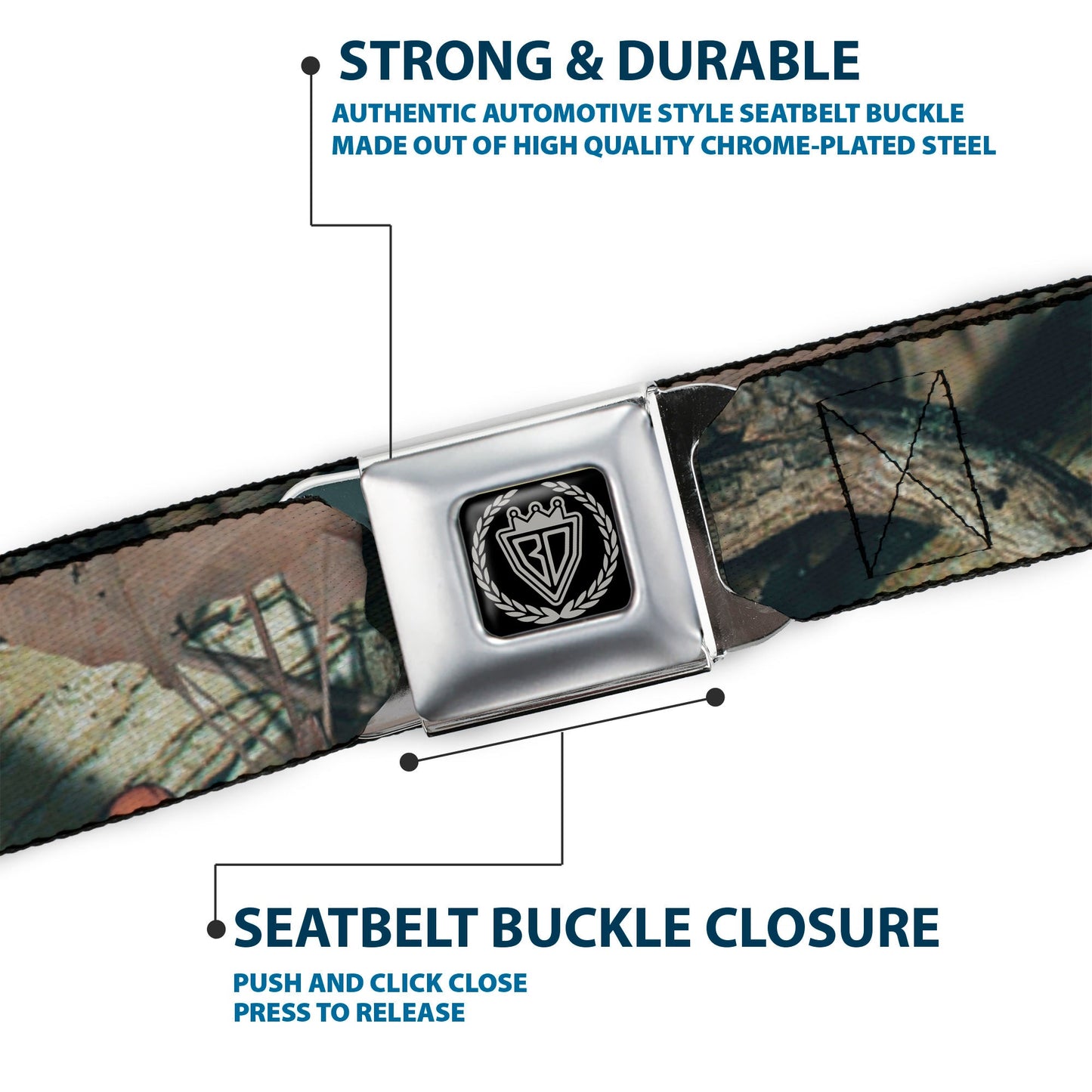 BD Crest Logo Brushed Seatbelt - Mossy Oak Break-Up Infinity Webbing