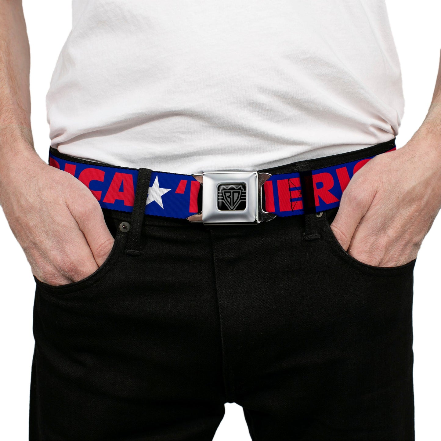 'MERICA Star USA Seatbelt Belt – World Cup 2026 Fan Gear (Blue/Red/White)