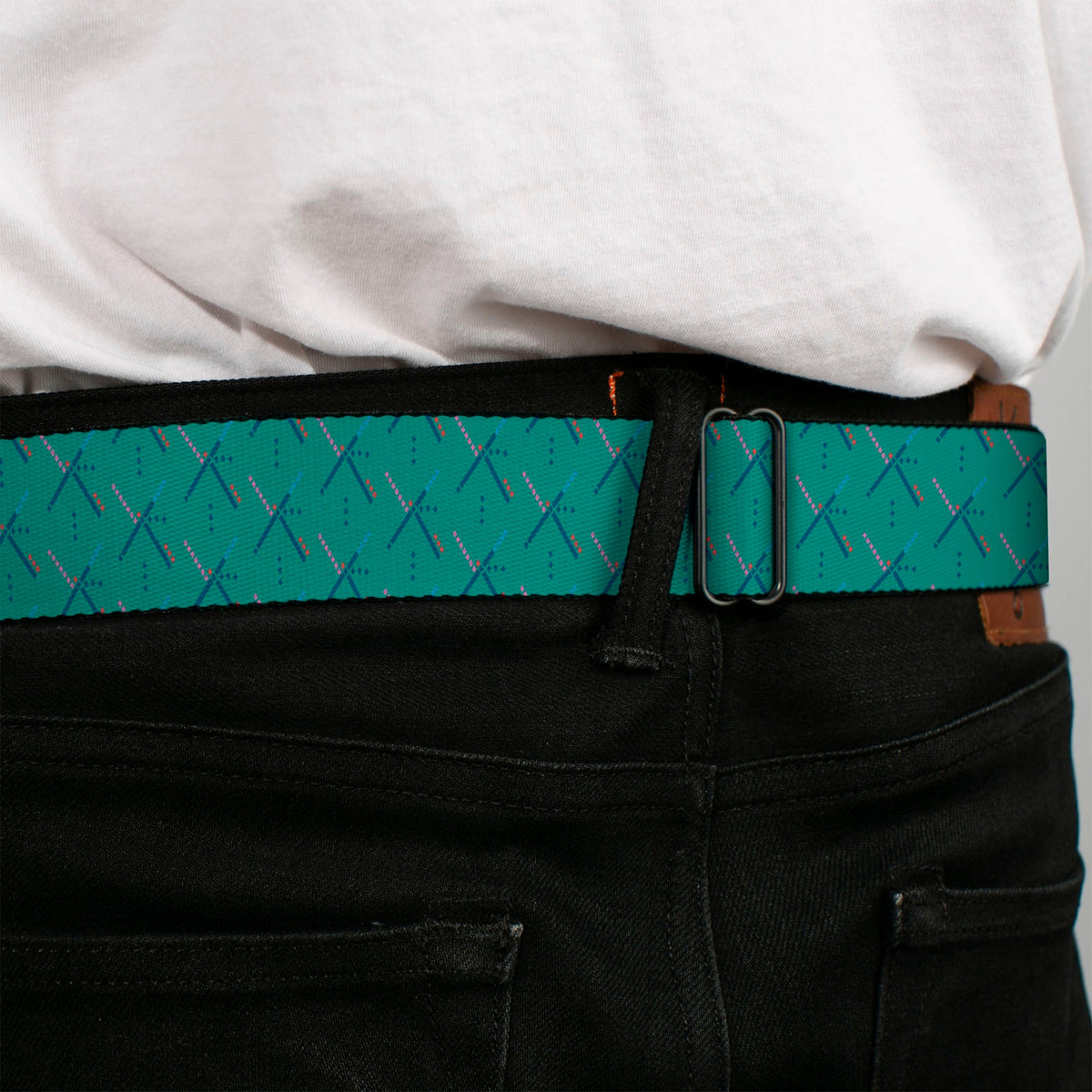 BD Wings Logo CLOSE-UP Full Color Black Silver Seatbelt Belt - PDX Airport Carpet Old Webbing